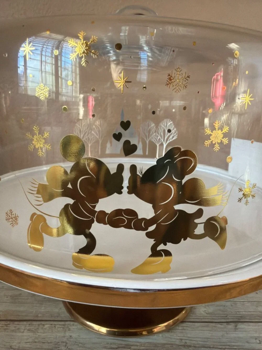 Disney Icy Winter Collection Mickey Minnie Mouse Covered Cake Stand USED w/FLAWS